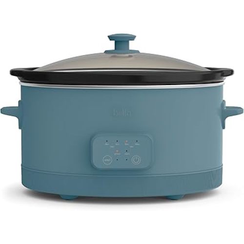 bella 6.0 Qt Programmable Slow Cooker, Ceramic Nonstick Coating, Adjustable Temperature & Cooking Times, Dishwasher Safe Stoneware Pot & Tempered Glass Lid, Tangle Free Cord Wrap, Surf