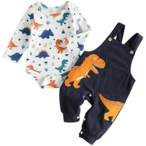 Infant Baby boy Fall Clothes Dinosaur Romper Suspender Overall Jumpsuit