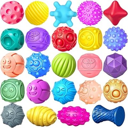 24 Pcs Sensory Balls for Toddlers, Sensory Baby Toys, Montessori Toy for Babies Squeeze, Infant Toys Soft Multi Ball Set Gifts with Bright Color Textured