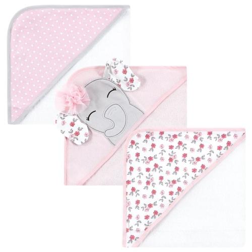 Baby Vision - Hudson Baby Unisex Baby Cotton Rich Hooded Towels, Floral Pretty Elephant, One Size
