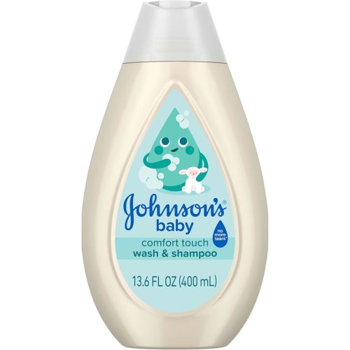 Johnson's CottonTouch Newborn Baby Body Wash & Shampoo, Gentle & Tear-Free, Made with Real Cotton, Gently Washes Away Dirt & Germs, for Sensitive Skin, Baby Essentials, 13.6 fl. oz