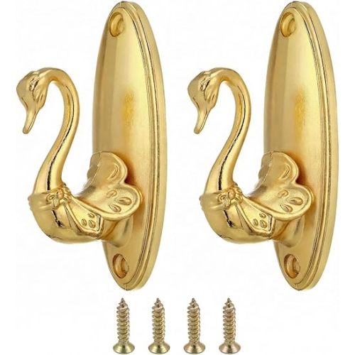 2Pcs Vintage Curtain Tiebacks Swan Style Brass Holdbacks Gold Drapery Hooks for Wall Decor Elegant Curtain Holders with Rod Design for Curtains Classic Swan Holder Hardware