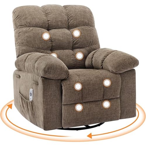 360° Swivel Rocking Recliner Chair with Vibration Massage & Heat, Oversized Rocker Recliner with Side Pocket for Living Room, Bedroom, Nursery & Small Spaces,Pink