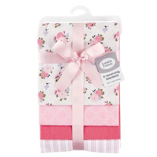 Luvable Cotton Flannel Receiving Blankets, Garden 4-Pack, One Size