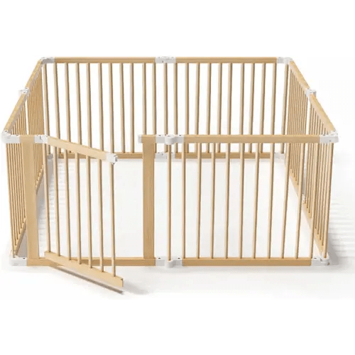 Wooden Playpen, 57"x57"x24" Size Foldable Baby Fence Portable Tools Free, Adjustable Playard for Babies and Toddlers with Safety Locking Gate