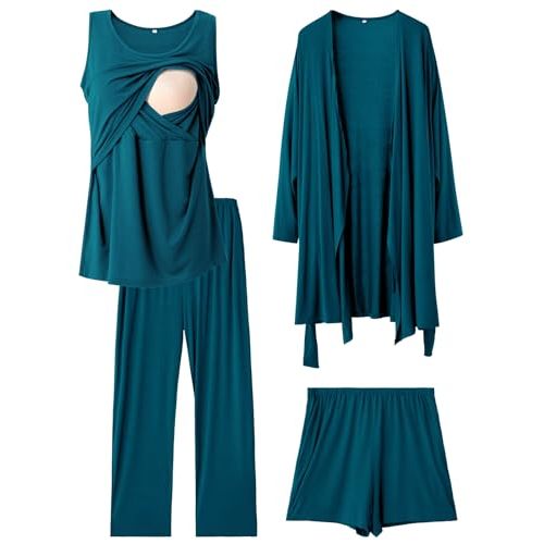 Rnxrbb 4 PCS Nursing Pajamas Gown Set Postpartum Pajama Nightgown Breastfeeding Pj for Hospital Labor Delivery