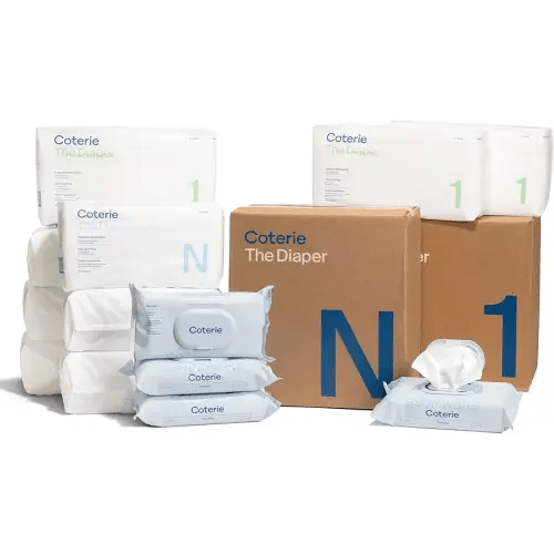 Coterie Baby Diapers + Wipes Baby Kit, Size 1 (198 Count) Size Newborn (93 Count) 4 Wipe Packs (224 Wipes) Made with Plant-Based Fibers, Hypoallergenic, Designed for Sensitive Skin, Clean Ingredients