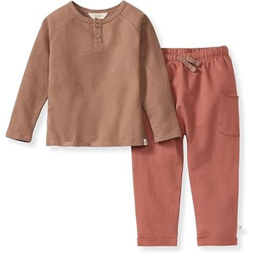 Burt's Bees Baby Boys Shirt and Pant Set, Long Sleeve Top & Bottom Outfit Bundle, 100% Organic Cotton