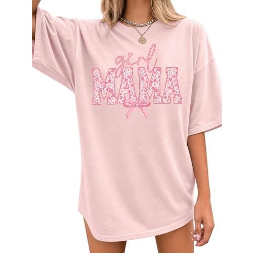 Mama Shirt for Women Oversized Floral Letter Print Graphic Tee Mom Tops