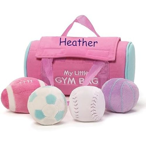 Baby Playset - My Little Gym Bag Playset - Personalized Pink Plush Activity Stuffed Sports Balls with Carrying Pouch