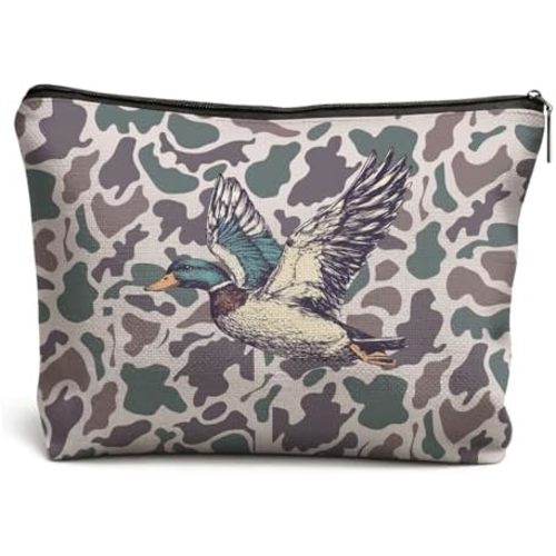 Vintage Mallard Duck Camo Makeup Bag, Duck Hunting Hunter Gifts Cosmetic Bags for Women, Camouflage Wildlife Wild Animal Makeup Zipper Pouch