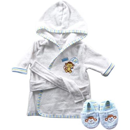 Luvable Friends Unisex Baby Cotton Terry Bathrobe, Blue Monkey, One Size