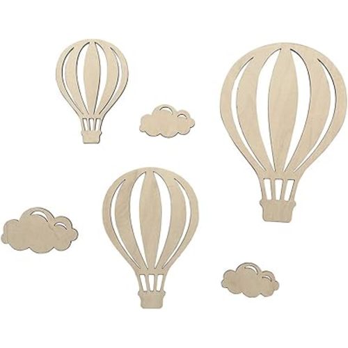 6pcs Nursery Wall Decors Bohemians Nursery Decoration Wooden Hot Air Balloon and Cloud Art for Bedroom Decorations Wooden Art Decors