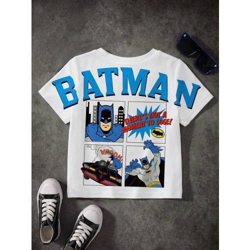BATMAN X SHEIN Baby Boys Crew Neck Short Sleeve Cute Cartoon Print Casual Top, All-Over Print | SHEIN USA