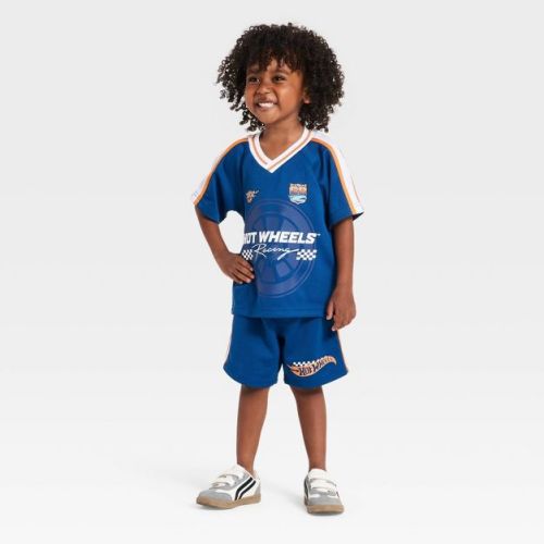 Toddler Boys' 2pc Hot Wheels Jersey Shirt & Shorts Set - Navy Blue 3T