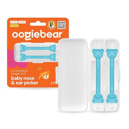 oogiebear: Baby Nose Cleaner & Ear Wax Removal Tool - Safe Booger & Earwax Removal for Newborns, Infants, Toddlers - Dual-Ended - Essential Baby Stuff, Diaper Bag Must-Have, 2 Pack Blue with CASE