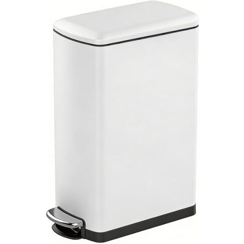 8 Gallon/30 Liters Slim Trash Can, Stainless Steel Garbage Can with Soft-Close Lid & Removable Inner Bucket, Narrow Step-on Trash Bin for Kitchen Bathroom Living Room Office, White