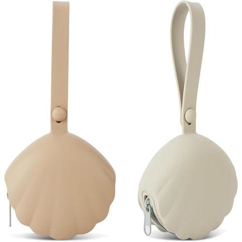 Silicone Pacifier Holder Case, Portable Leakproof Design Baby Pacifier Storage Case, BPA Free, Easy Clean, 2 Pack (Light Grey+Sand)