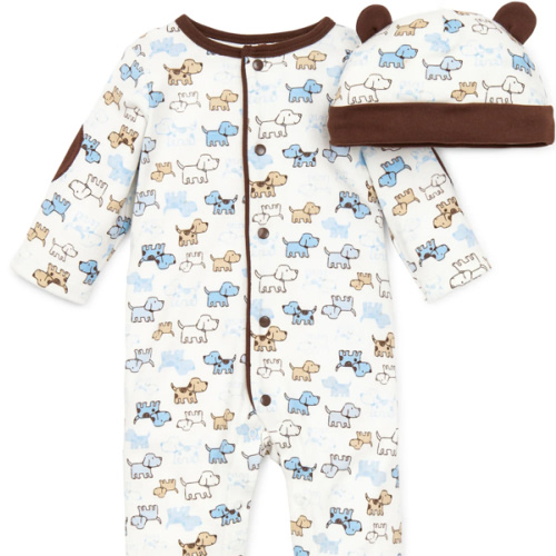 Cute Puppies Footed One-Piece And Hat