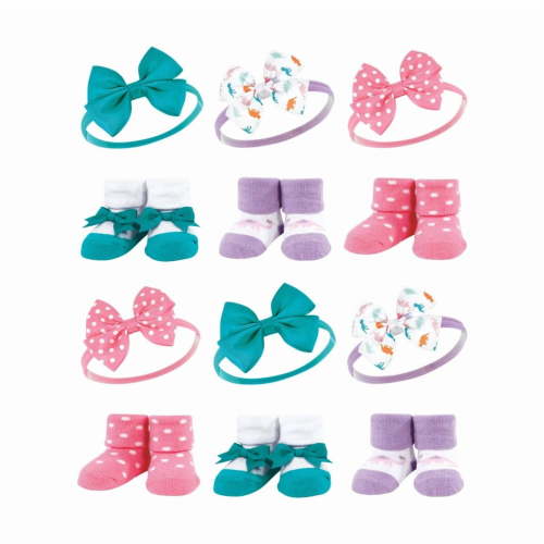 Hudson Baby Infant Girl 12Pc Headband and Socks Giftset, Dinosaurs, One Size
