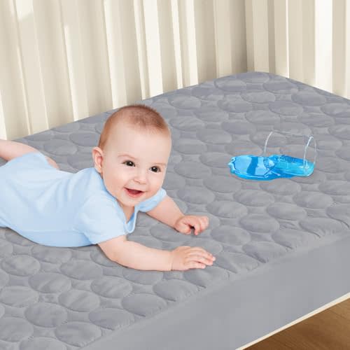 Biloban Crib Mattress Protector Pad Waterproof, Toddler Waterproof Crib Mattress Cover, Machine Washable & Dryer Fit Baby Toddler Bed Mattress Protector (Standard Size 52” x 28”), Grey