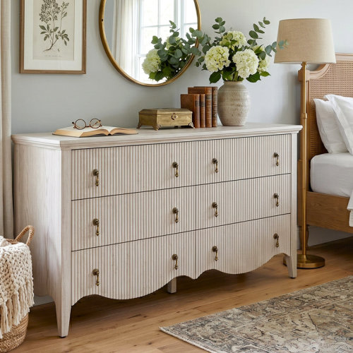 Latitude Run® Avenall 6-drawer Double Dresser With Fluted Design, Vintage Wide Chest Of Drawers With Scalloped Base, Organic Modern Storage Cabinet For Bedroom, Walnut Finish & Reviews | Wayfair