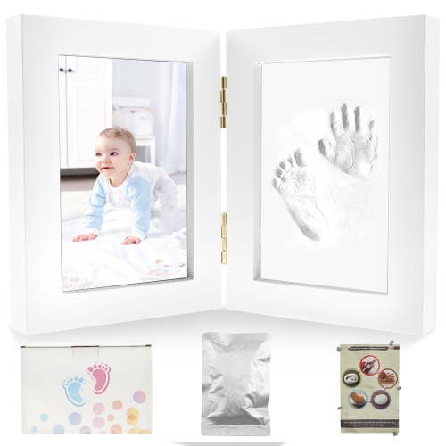 Keyohome Baby Footprint Kit,Newborn Footprint Frame,Wooden Newborn Keepsake Frame,Diy Baby Hand Print Kit for Boys Girls,White