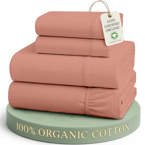 LANE LINEN Queen Size Bed Sheet Set 100% Organic Cotton Soft - Rose Dawn | Queen Sheets In GOTS Certified Organic Cotton Percale - Cool All Summer, Cozy All Winter, Crisp Hotel-Style Feel