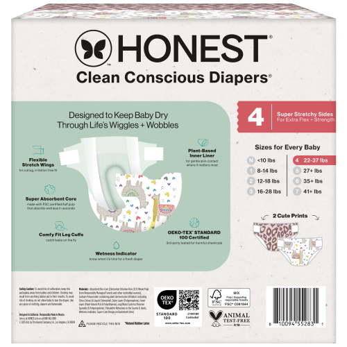 Clean Conscious Diapers, Plant-Based, Sustainable, Size 4, 22-37 lbs, 54 Count