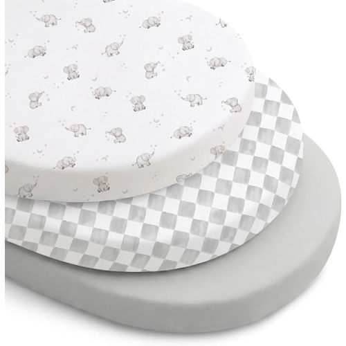 Konssy Silky Soft Bassinet Sheets 3 Pack, Ultra-Stretchy Bassinet Mattress Sheets for Baby Girl Boy, Breathable Fitted Sheet for Standard Oval Hourglass Mattress (Green Leaf)