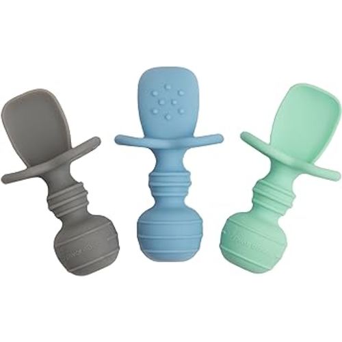 Upward Baby Spoons 3 pack - Self Feeding 6 Months - Chewable Toddler Utensils with Anti Choke Barrier - Silicone Baby Utensils & Baby Feeding Supplies Infant First Stage