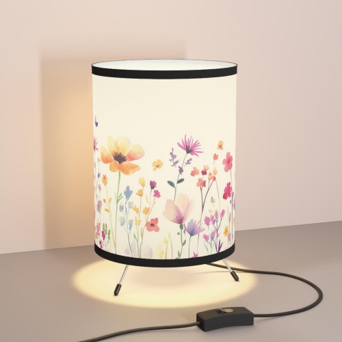 Wildflower Tripod Lamp, Flower Lamp, Colorful Wildflowers, Bedside Lamp, Unique Desk Light with Shade, Unique Room Decor, Table Lamp, 4