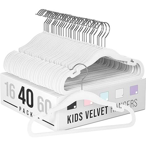 Velvet Baby Hangers for Clothes - Heavy Duty Non Slip Velvet Kids Hangers Or Toddler Hangers for Closet | Ultra Thin Design Kid Hangers for Space Saving - Ganchos De Ropa para Bebe (40 Pack White)