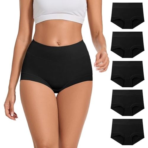 ALLBASE 5 Pack Womens Cotton High Waisted Full Coverage Underwear(Regular & Plus Size)