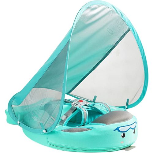 Mambobaby Float with Canopy – Baby Swim Float with Tail, New Upgraded Non-Inflatable Solid Baby Pool Float, Soft Skin-Friendly Fabric Material Infant Swim Float (Special Edition Green)