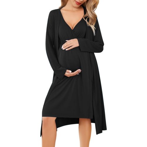 Ekouaer Maternity Nursing Gown and Robe Set Labor Delivery Nursing Nightgowns for Breastfeeding Pregnancy Clothes