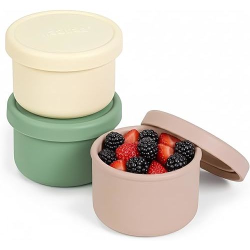 haakaa Silicone Baby Food Containers with Leakproof Lids, 5 oz, 3-Pack | BPA-Free Food-Grade Silicone, Stackable Toddler Snack Cups for Purees & Snacks, Dishwasher Safe