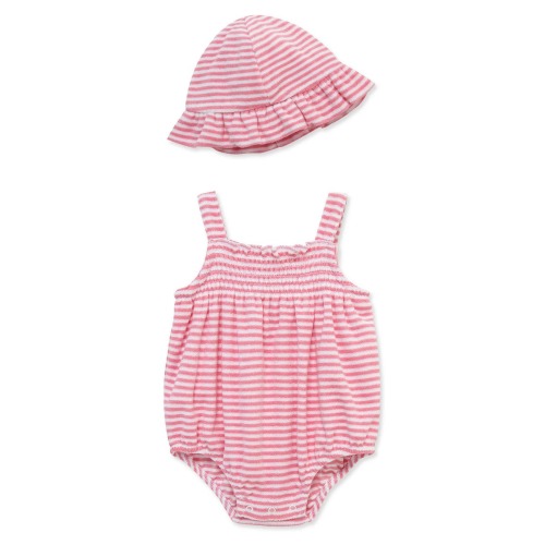 Stripe Terry Bubble Romper & Sun Hat Set (9M)