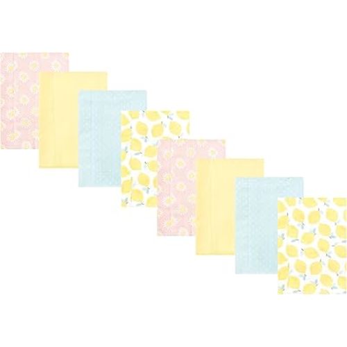 Hudson Baby Cotton Poly Flannel Burp Cloths Multipack, Lemon Daisy 8-Pack, One Size