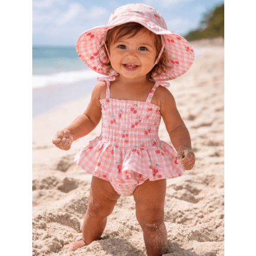 Gingham Cherries / Muslin Smocked Bubble w/ Skirt