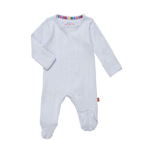 Magnetic Me Baby Love Lines Pointelle Magnetic Organic Cotton Footie - Blue/Mid Blue