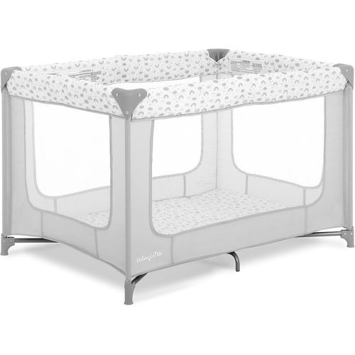 Dream On Me Zodiak Portable Playard in Cool Gray, Lightweight, Packable and Easy Setup Baby Playard, Breathable Mesh Sides and Soft Fabric - Comes with a Removable Padded Mat