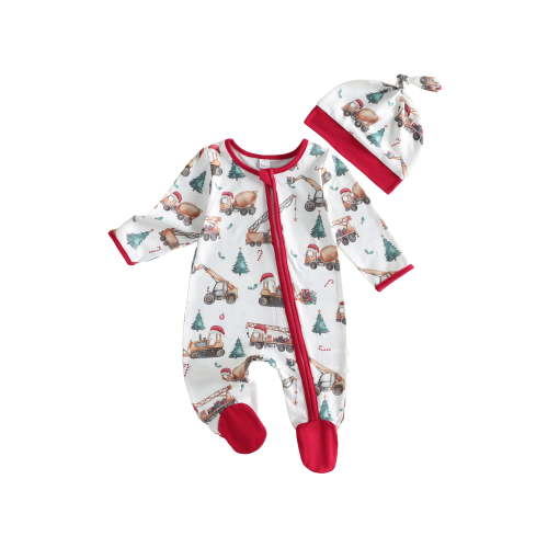 RUINIXCW Newborn Baby Girl Boy Christmas Outfit Footed Romper Infant Girl Boy Xmas Fall Winter Clothes Long Sleeve Zipper Footie Jumpsuit Hat Set