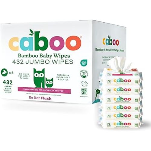 Caboo Baby Wipes, Made with Bamboo Viscose, Certified Made Safe Ingredients, Unscented Baby Wipes Good for Sensitive Skin, 72 Wipes Per Travel Pack, Total of 432 Wet Wipes