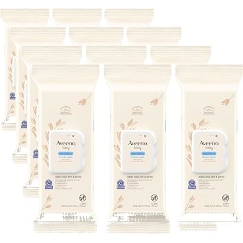 Aveeno Baby Sensitive All Over Wipes, Fragrance Free, 64 Count (Pack of 12)