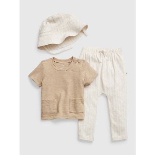Baby 100% Organic Cotton 3-Piece Outfit Set in birch beige, size: 6-12 M