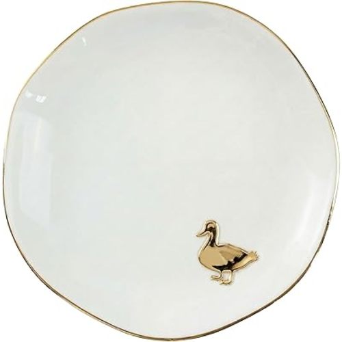 InnoBeta Duck Gifts for Women Girls, Gifts for Duck Lovers - 4.75" Handcrafted Ceramic Ring Dish with Gold Trim, Decorative Trinket Dish for Rings Earrings Necklaces