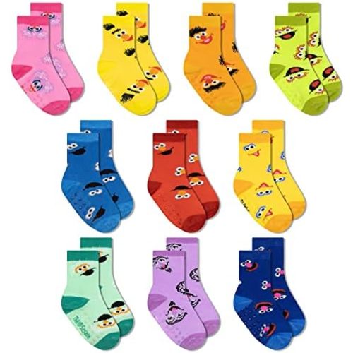 Sesame Street Toddler Socks with Grippers, Non Slip Socks for Kids