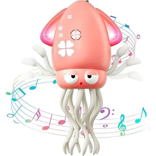 Dancing Squid Baby Girls Toy, Tummy Time Toys, Rechargeable Crawling Octopus with Music and Light for 3-6 6-12 12-18 36 Months 1 year old Learning Walking Toddle Girl 1st Birthday Valentines Day Gifts