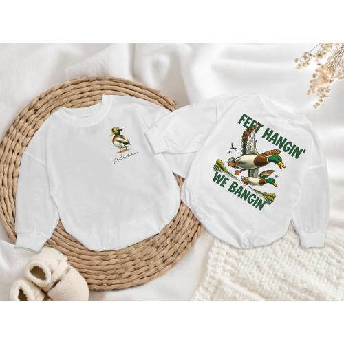 Personalized Mallard Duck Baby Bubble Romper, Boy Names Duck Season, hunting buddy Outfits, Boy Mallard Duck, Baby shower gift